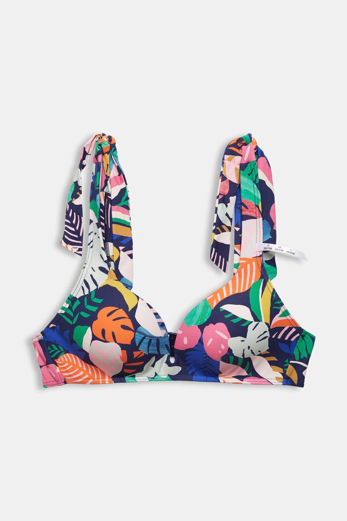 Bikini top with a colourful pattern and adjustable straps, NAVY, overview