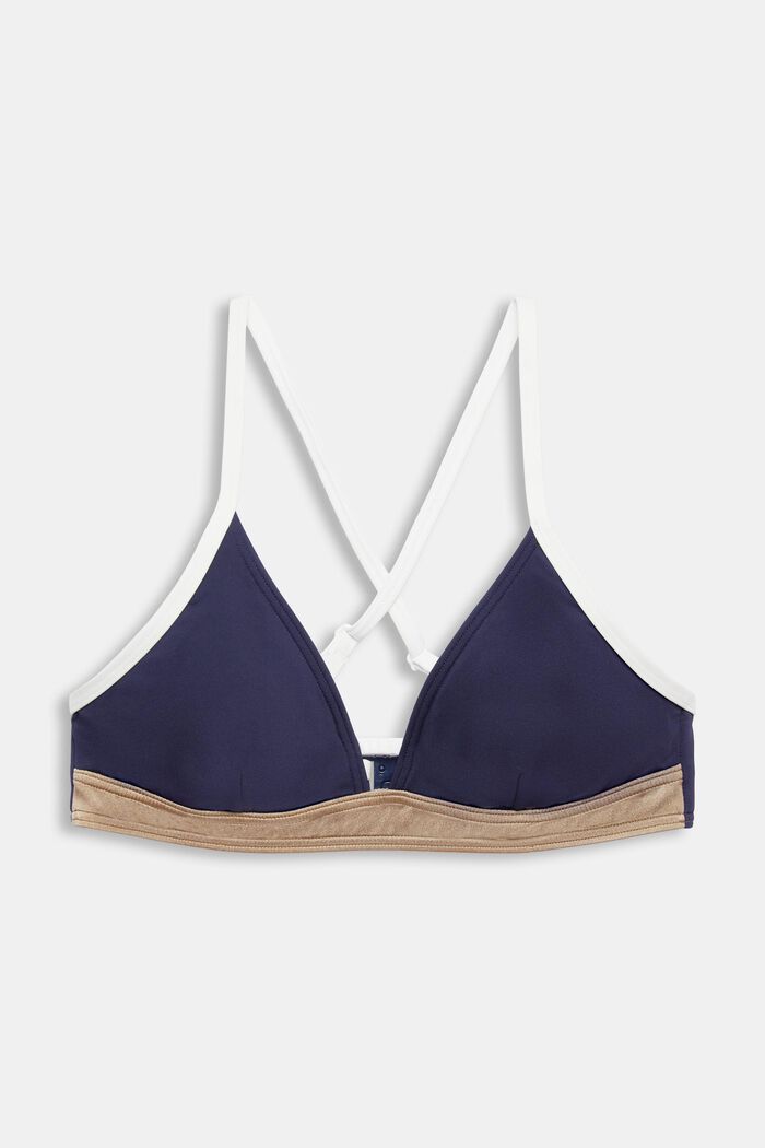Tri-colour bikini top with variable straps, NAVY, detail image number 4