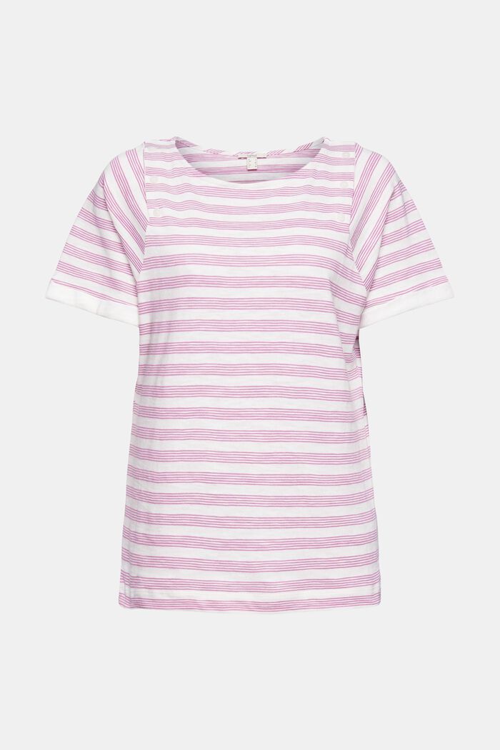 T-shirt with buttons, cotton blend, PINK FUCHSIA, overview