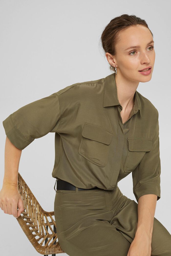 Jumpsuit with a belt and LENZING™ ECOVERO™, DARK KHAKI, detail image number 6