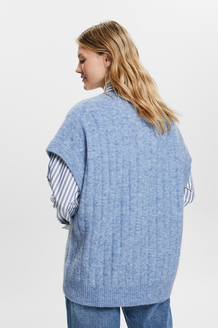 Oversized V-Neck Ribbed Knit Sweater, BLUE LAVENDER, detail image number 4