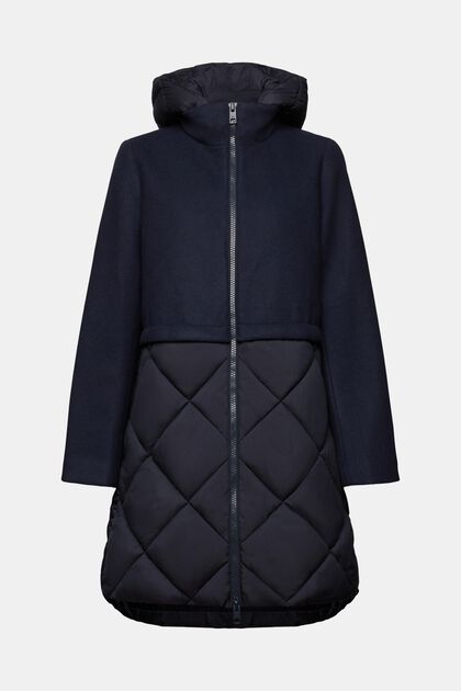 Mixed Material Hooded Coat