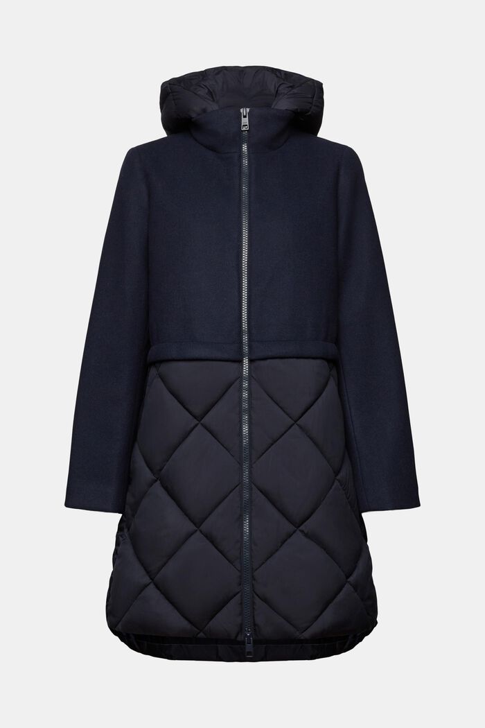 Mixed Material Hooded Coat, NAVY, detail image number 6
