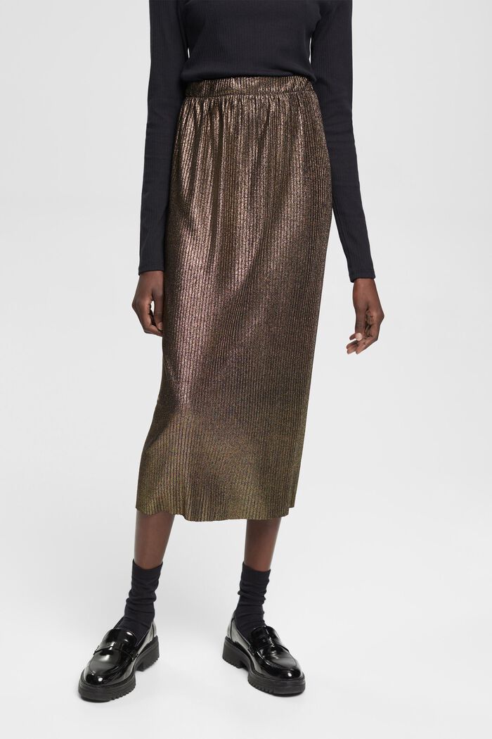 Pleated midi skirt with glitter effect, GOLD, detail image number 0
