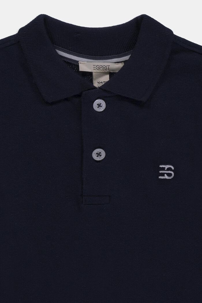 Long sleeved piqué polo shirt, 100% cotton, NAVY, detail image number 2