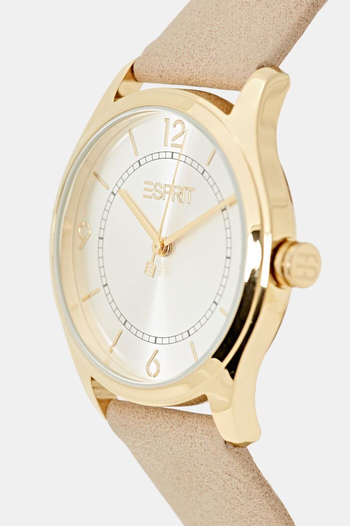 Vegan: stainless steel watch with a faux leather strap, BEIGE, detail image number 1