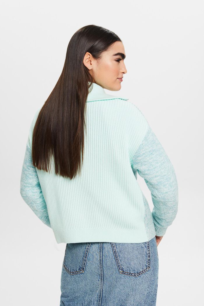 Textured Troyer Sweater, LIGHT AQUA GREEN, detail image number 3
