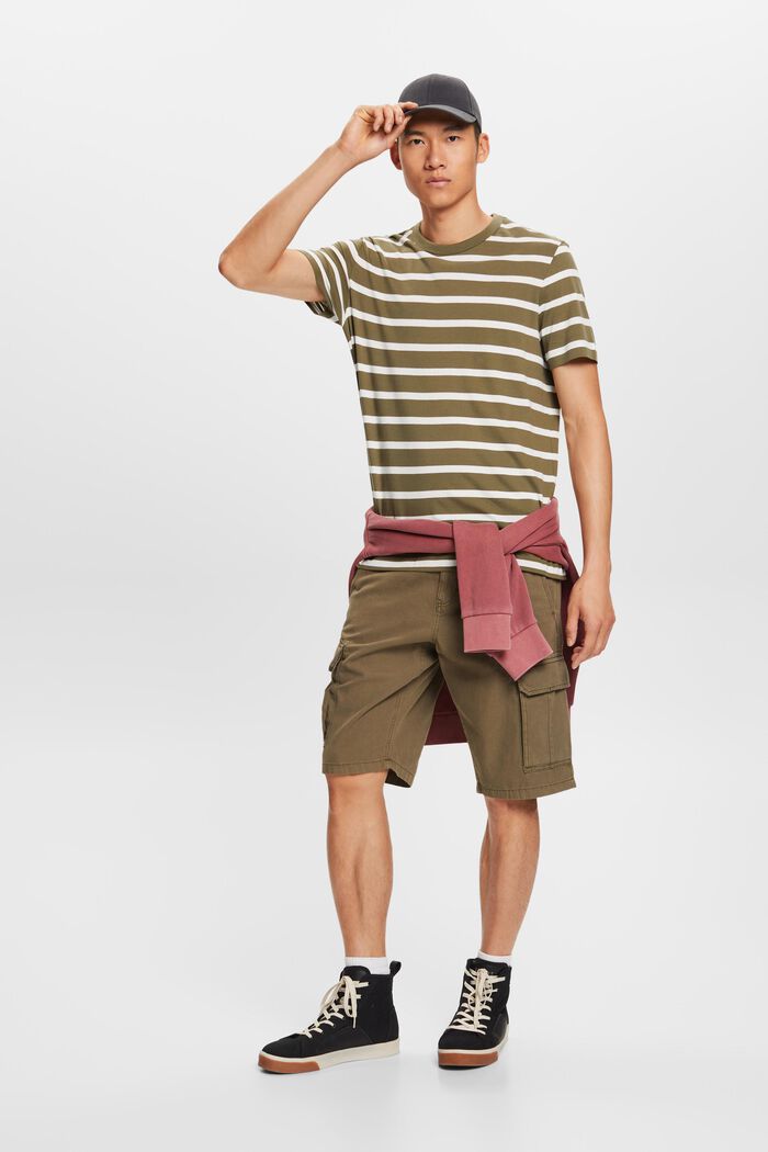 Striped Cotton Jersey T-Shirt, KHAKI GREEN, detail image number 1