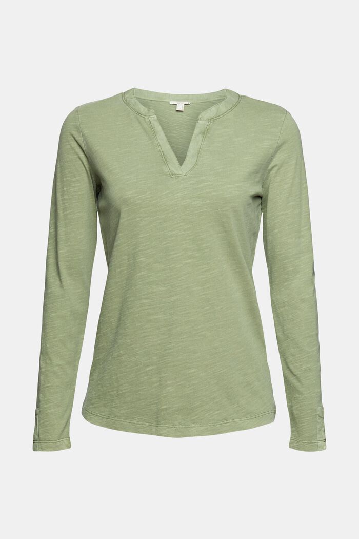 Long sleeve top with a cup-shaped neckline, in organic cotton, LIGHT KHAKI, detail image number 6