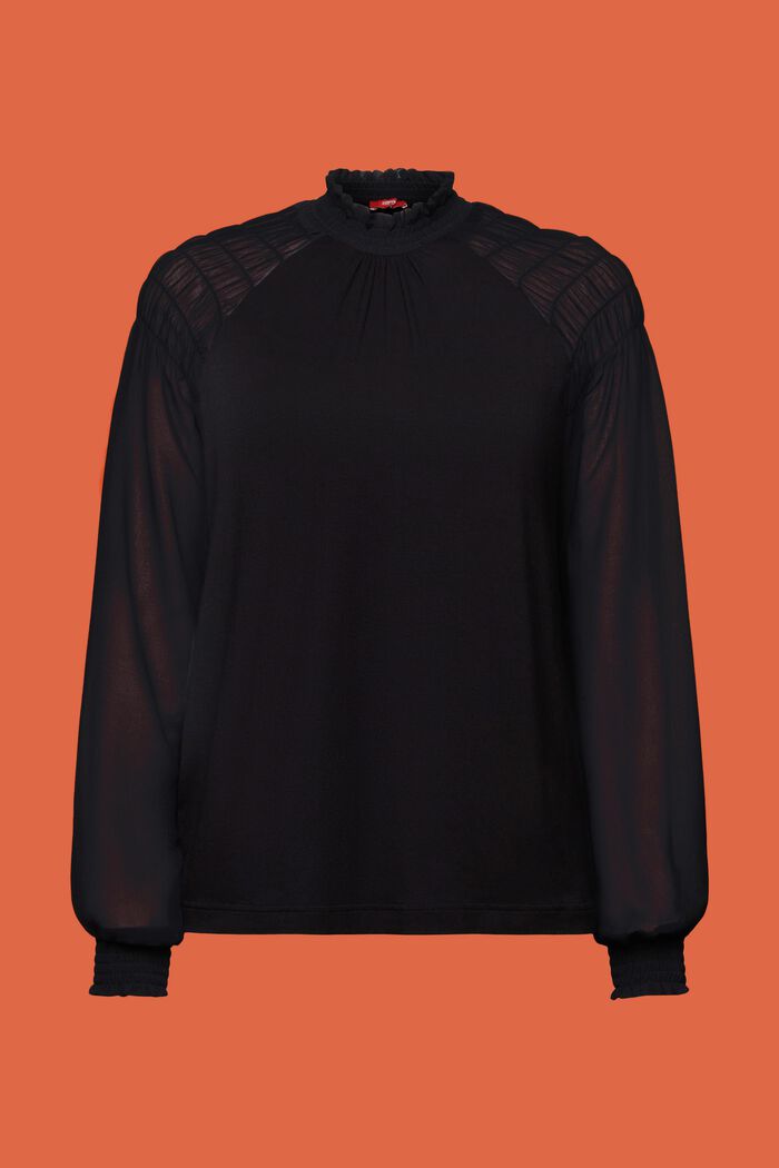 Mixed Fabric Longsleeve Top, BLACK, detail image number 6