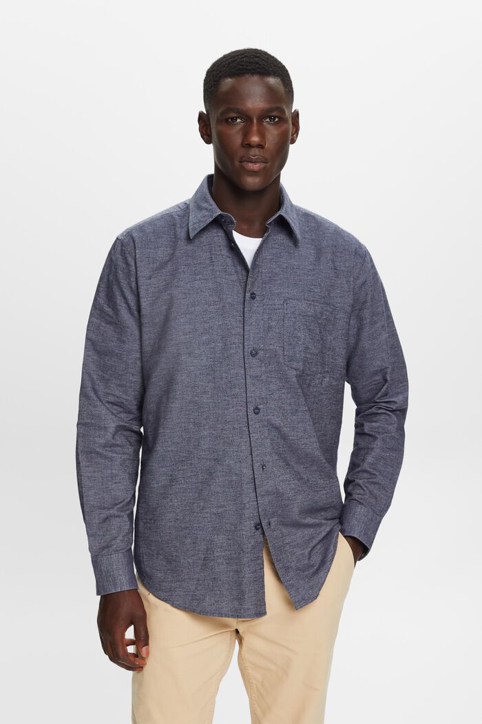 Mottled shirt, 100% cotton, NAVY, detail image number 0