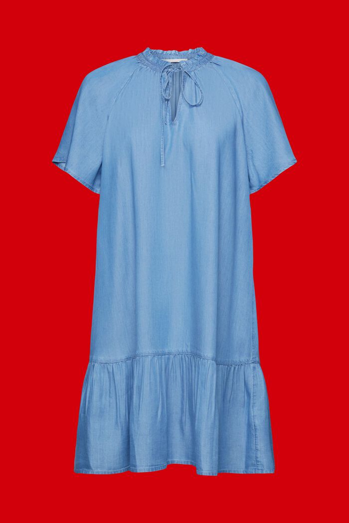 Tie-Neck Ruffle-Trim Chambray Dress, TENCEL™, BLUE MEDIUM WASHED, detail image number 6