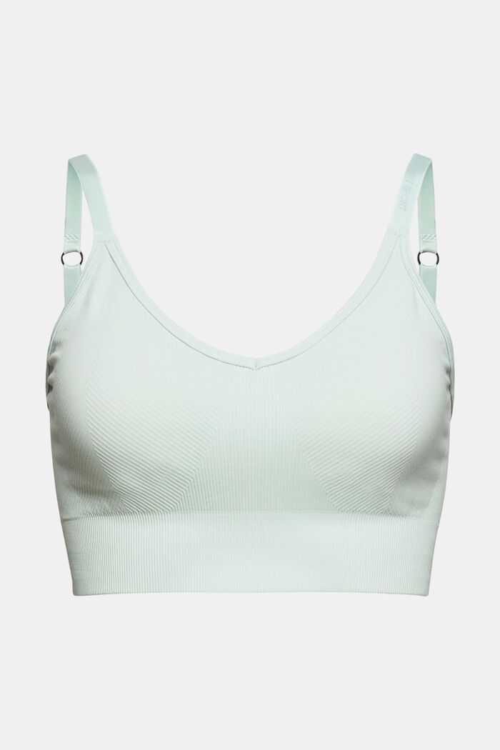Made of recycled material: seamless sports bra with edry, PASTEL GREEN, overview
