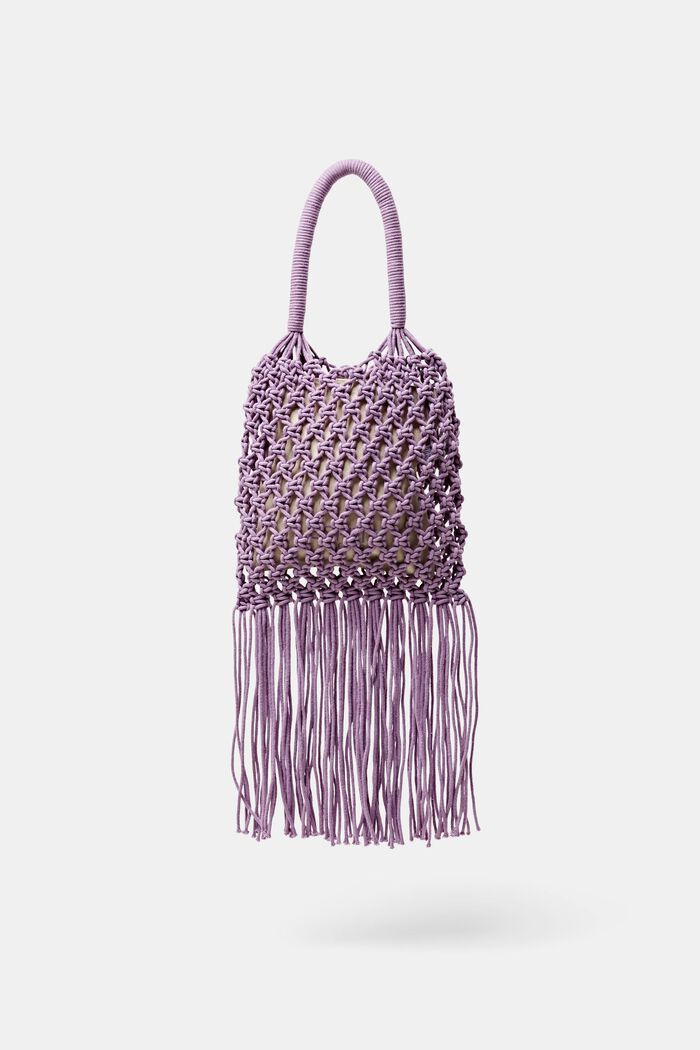 Striped Tasseled Crochet Tote, LILAC, detail image number 0