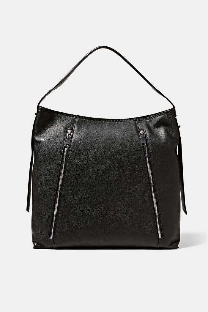 Leather shopper, BLACK, overview