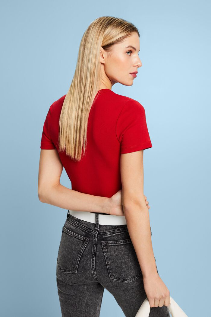 Cotton Short-Sleeve T-Shirt, DARK RED, detail image number 3