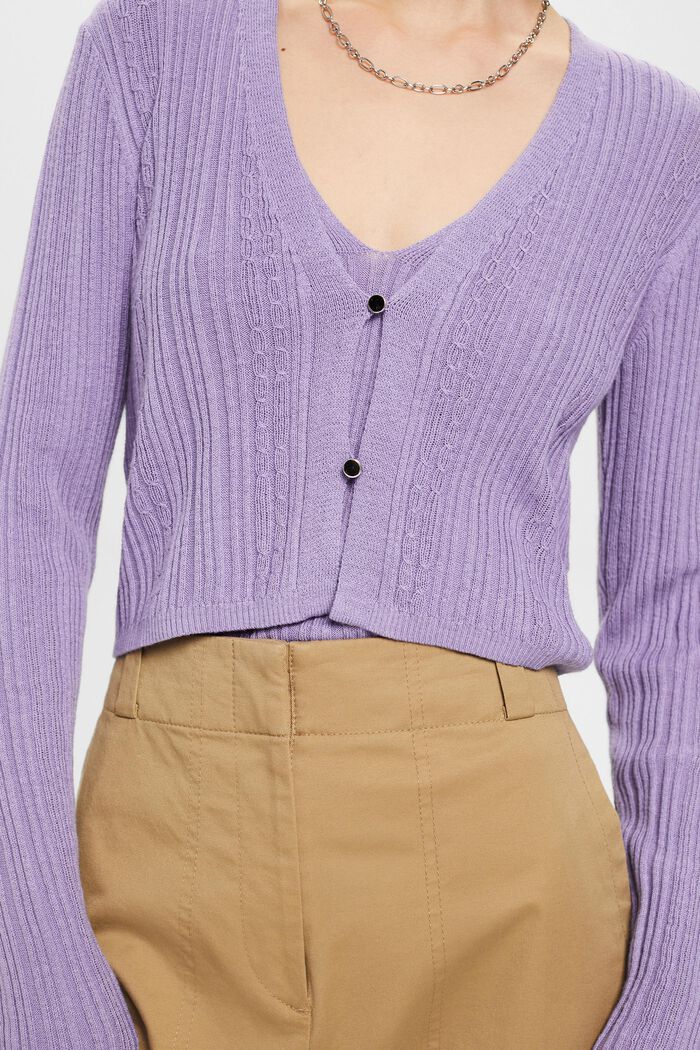 Cropped cardigan with ribbed pattern, LAVENDER, detail image number 2