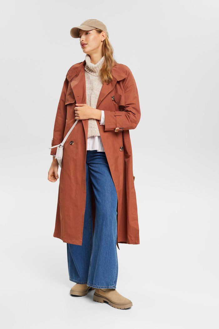 Trench coat with belt, RUST BROWN, detail image number 1