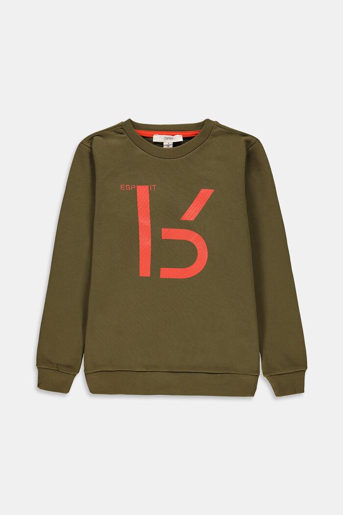 Sweatshirt with a print, 100% cotton, OLIVE, overview
