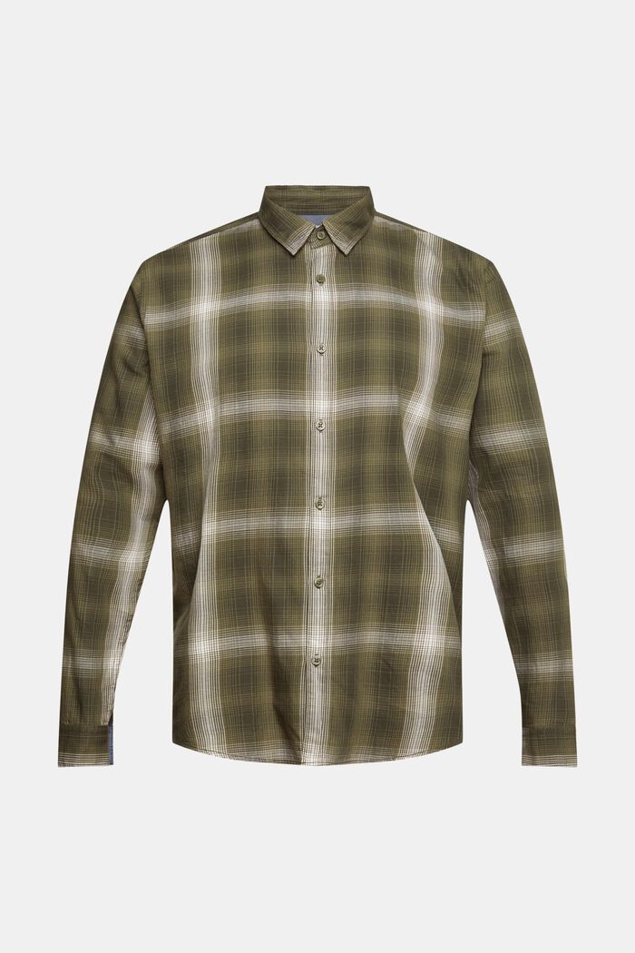 Checked shirt, 100% cotton, KHAKI GREEN, overview