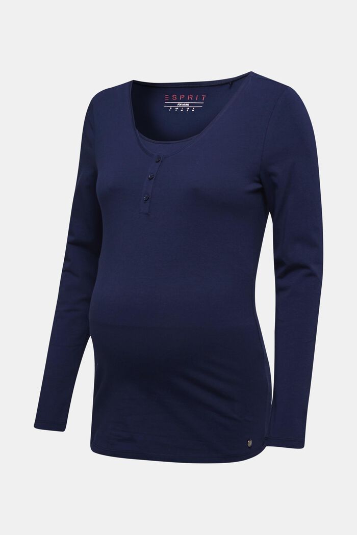 Nursing long sleeve top with a button placket, NIGHT BLUE, detail image number 0