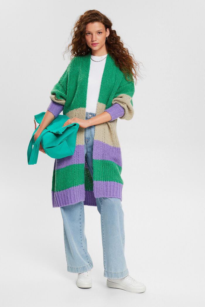 Alpaca blend: striped knit jacket, GREEN, detail image number 1