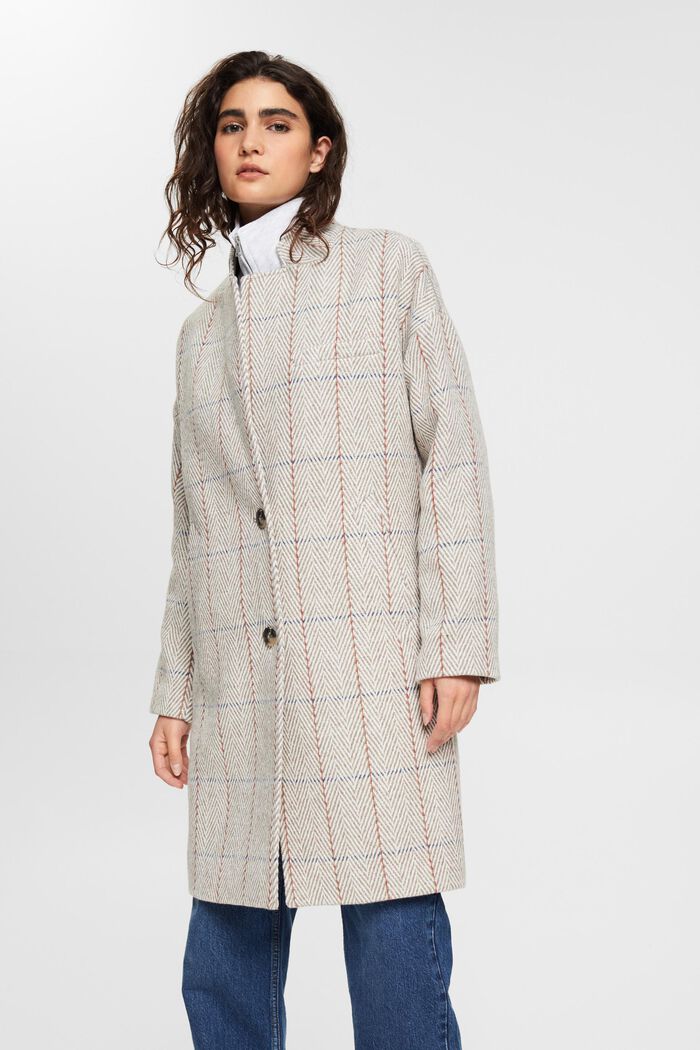 Patterned wool blend coat, LIGHT GREY, overview