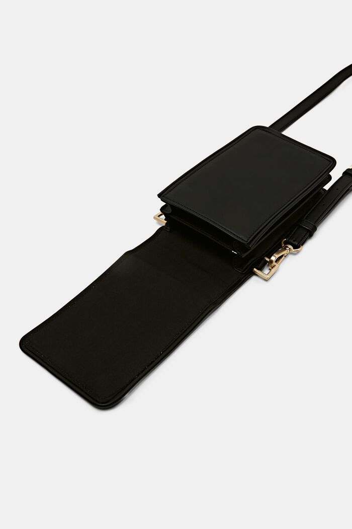 Small faux leather cross body phone bag, BLACK, detail image number 3