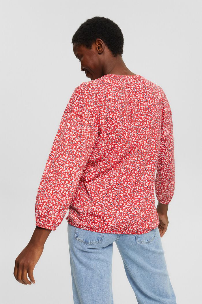 Long sleeve top in a blouse look made of blended organic cotton, RED, detail image number 3