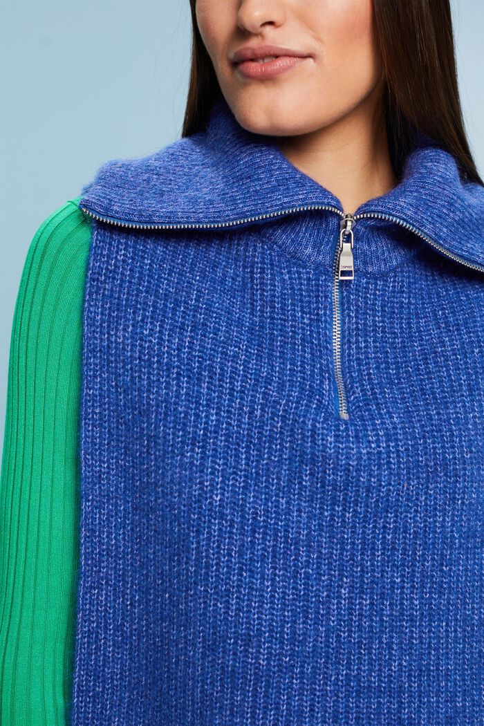 Open-Sided Turtleneck Poncho, BRIGHT BLUE, detail image number 3