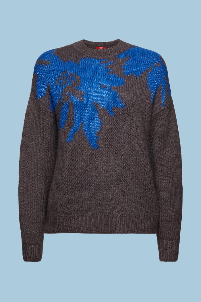 Metallic Jacquard Knit Sweater, DARK GREY, detail image number 6
