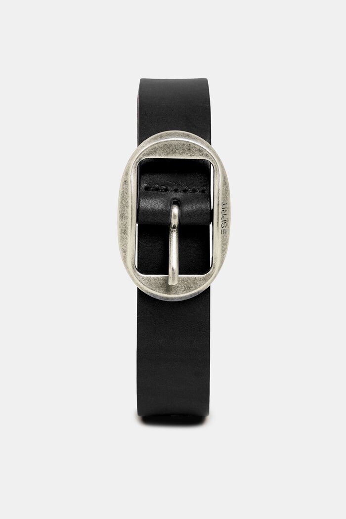 Leather belt with a vintage buckle, BLACK, detail image number 0