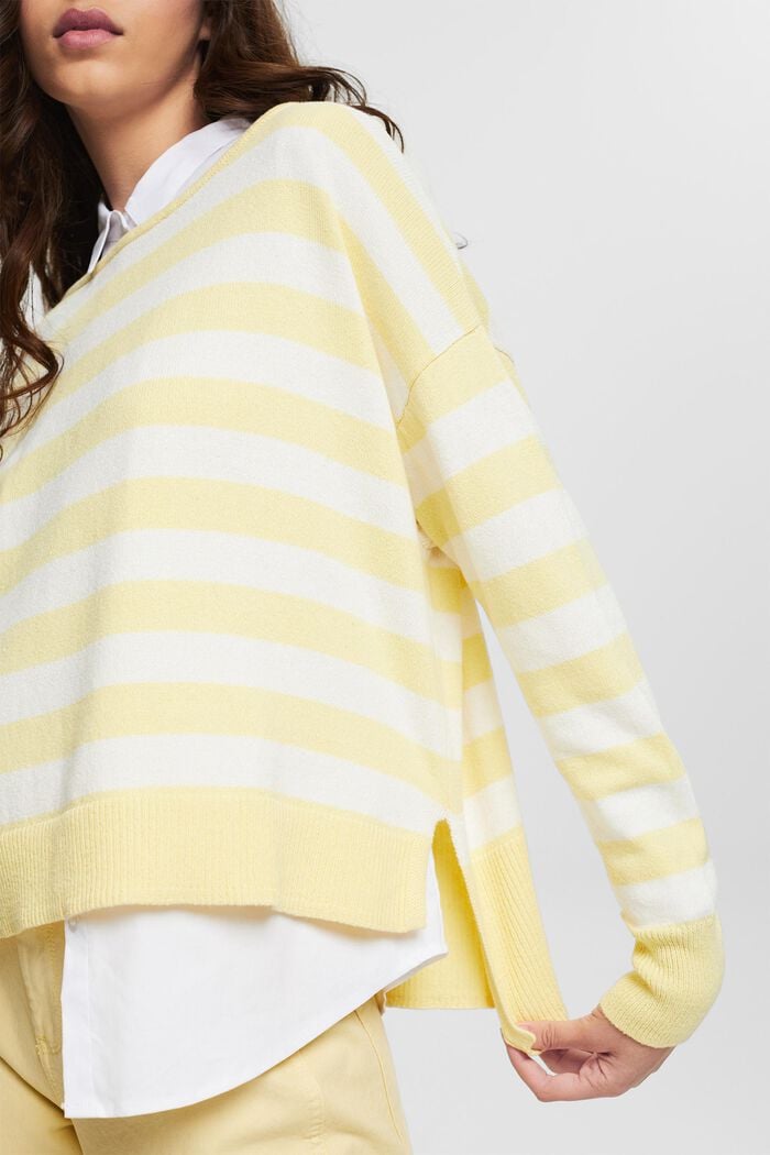 Linen blend: striped knitted jumper, PASTEL YELLOW, detail image number 2