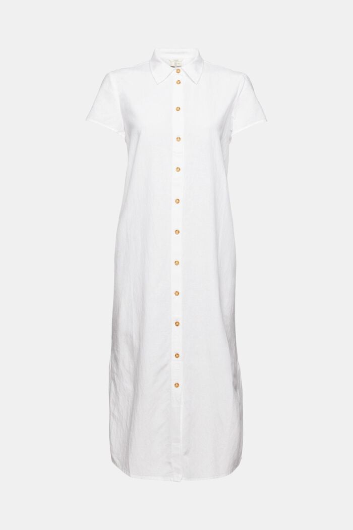 Linen blend: long shirt dress, WHITE, overview