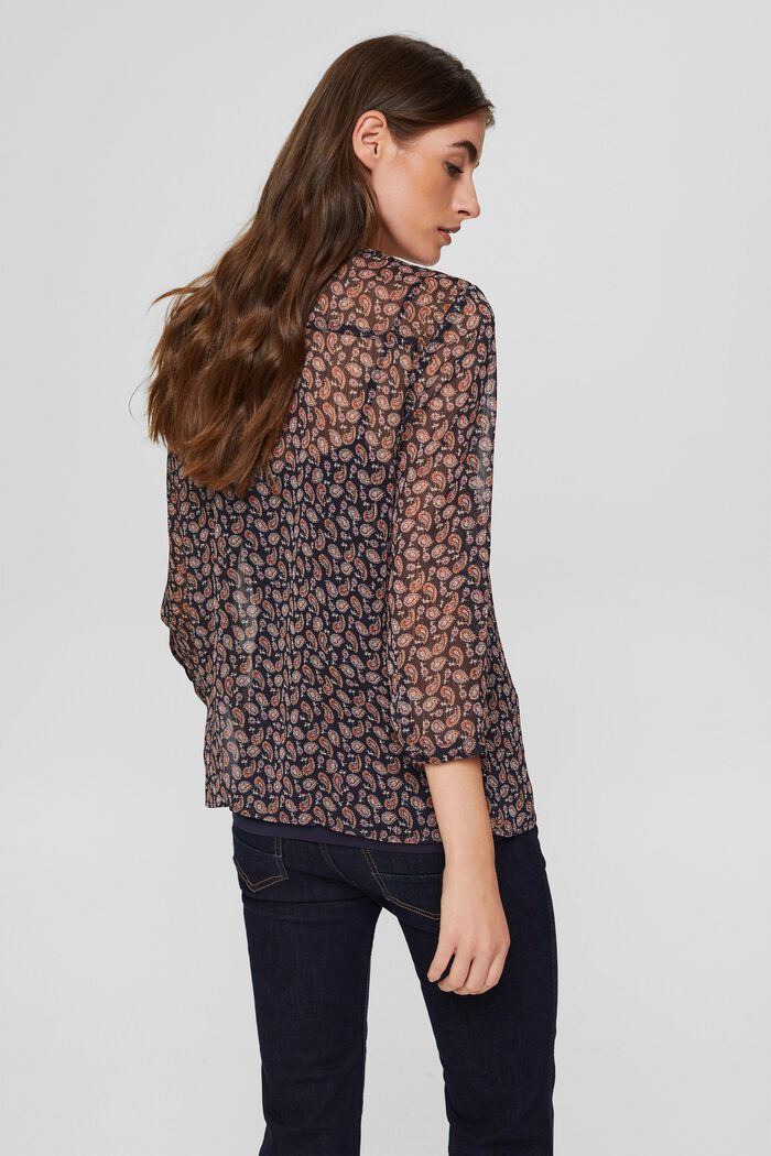 Chiffon blouse with a paisley print and undershirt, NAVY, detail image number 3