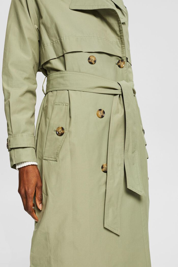 Long trench coat with tie-around belt, LIGHT KHAKI, detail image number 5