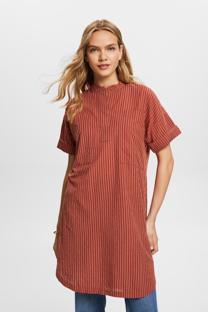 Striped Mini Shirt Dress, TERRACOTTA, detail image number 0