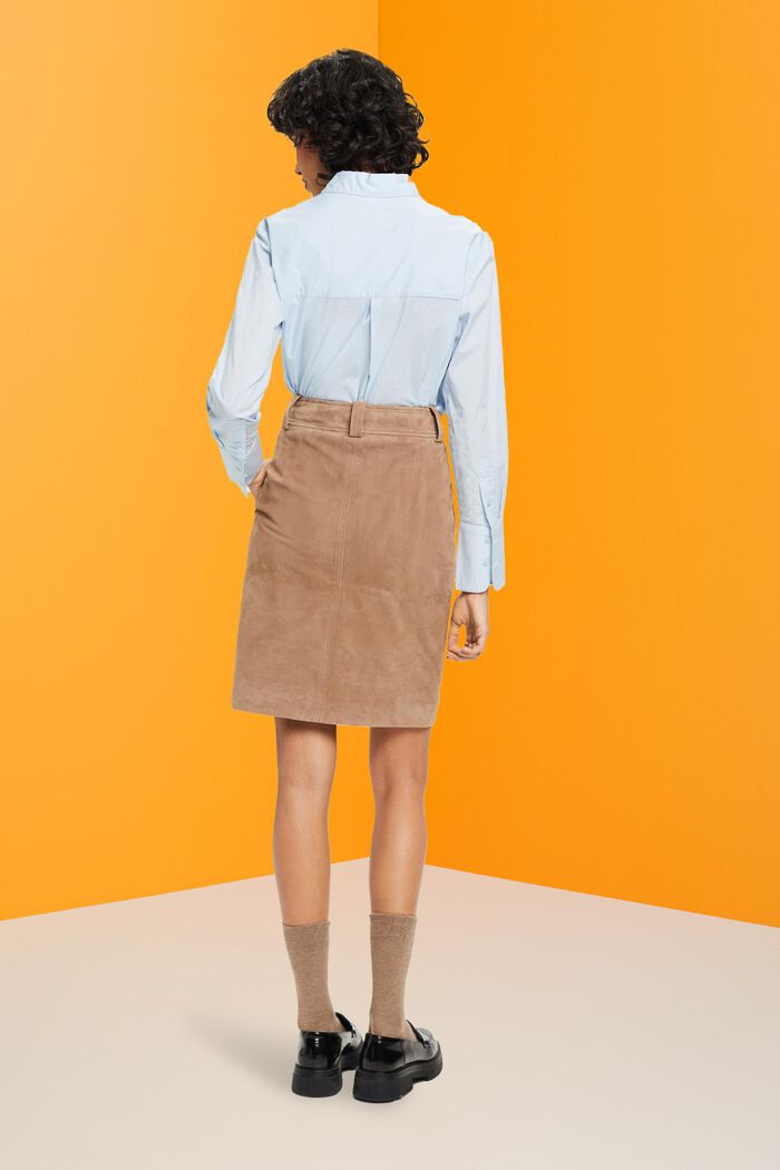 Velours leather skirt with buttons, TAUPE, detail image number 3