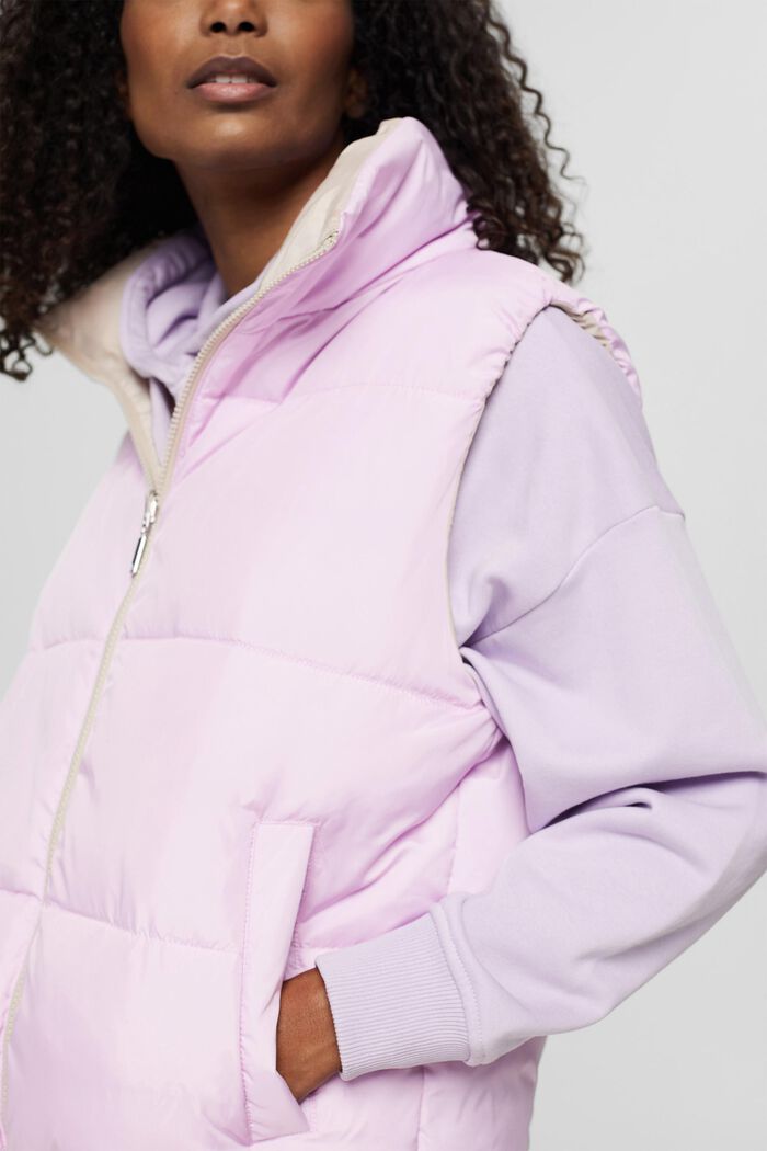 Made of recycled material: reversible, quilted gilet, LILAC, detail image number 2
