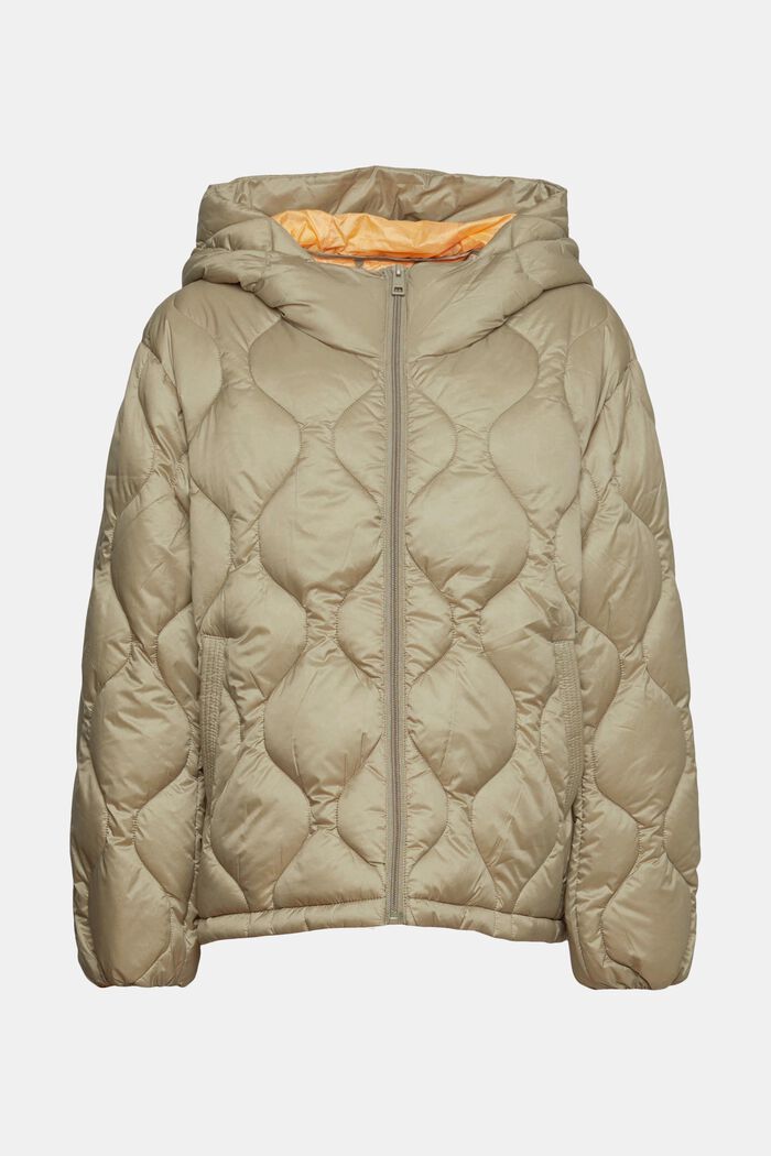 Recycled: quilted jacket with a hood, PALE KHAKI, overview