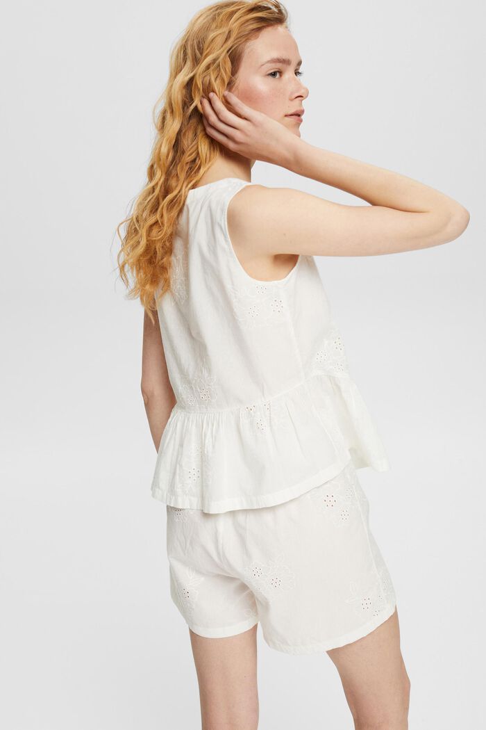 Short pyjamas with floral embroidery, OFF WHITE, detail image number 3