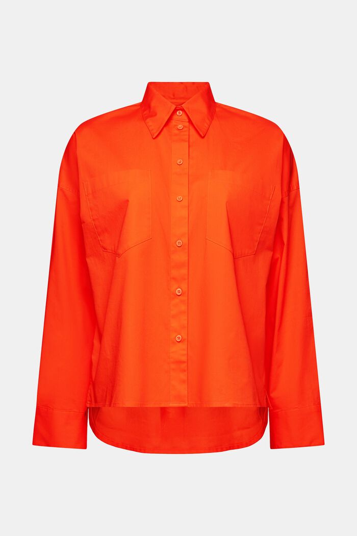 Cotton-Poplin Button-Up Shirt, BRIGHT ORANGE, detail image number 5
