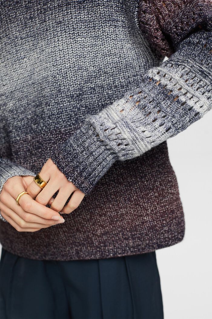 Gradient Open-Knit Mockneck Sweater, AUBERGINE, detail image number 3