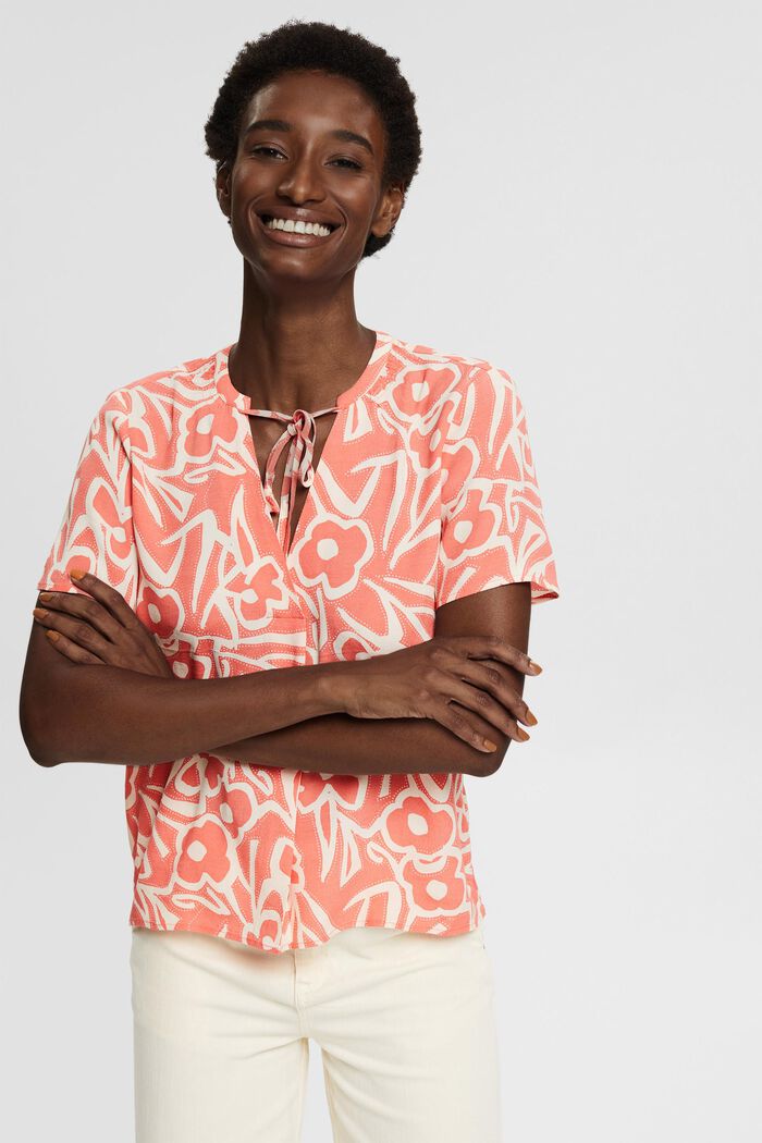 Patterned blouse with ties, CORAL, detail image number 0
