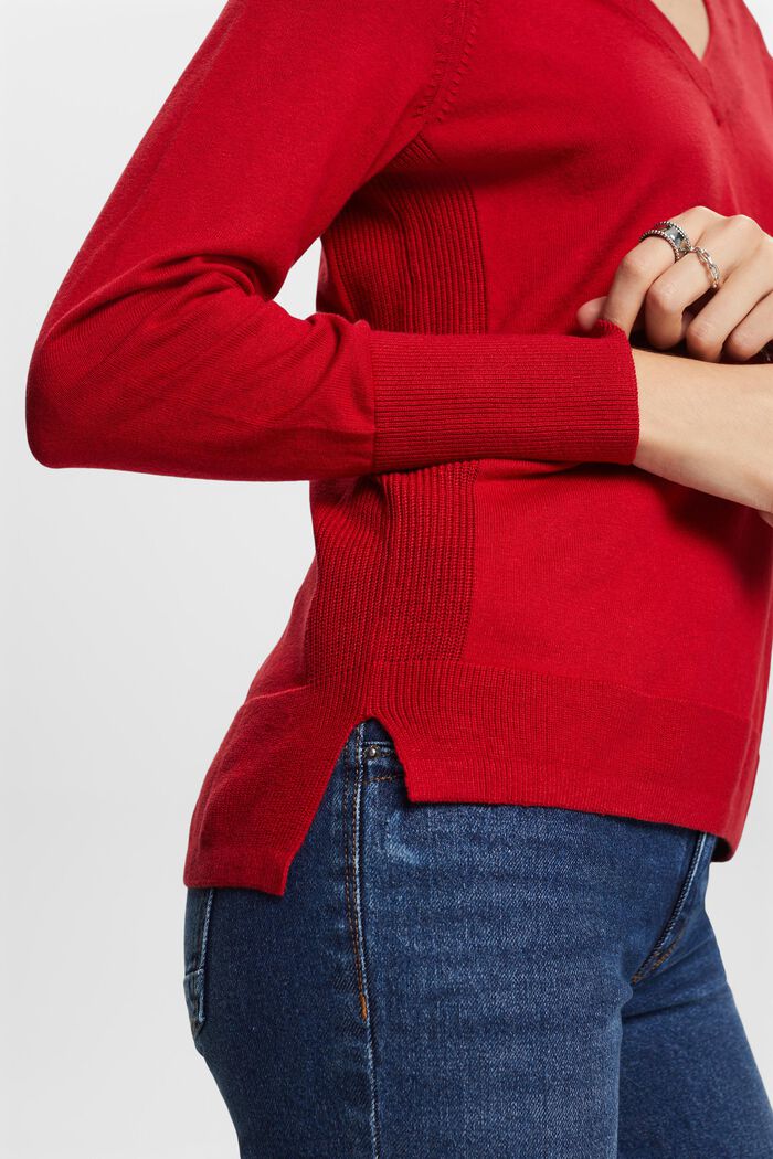 V-Neck Sweater, DARK RED, detail image number 2
