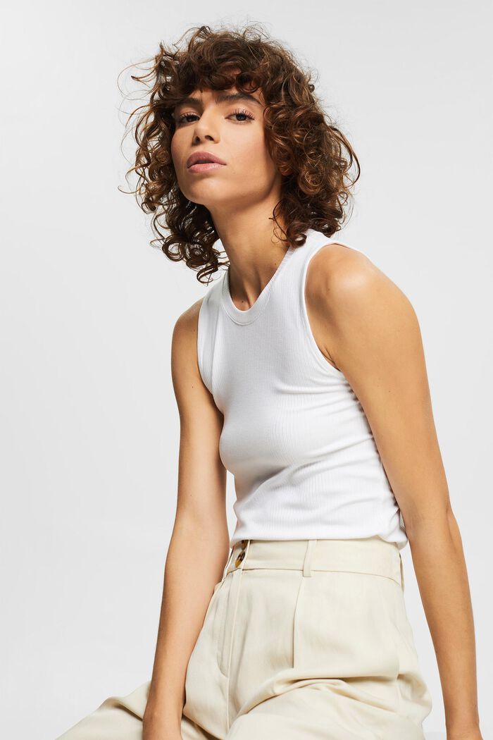 Made of TENCEL™: sleeveless top with a ribbed finish, WHITE, detail image number 5