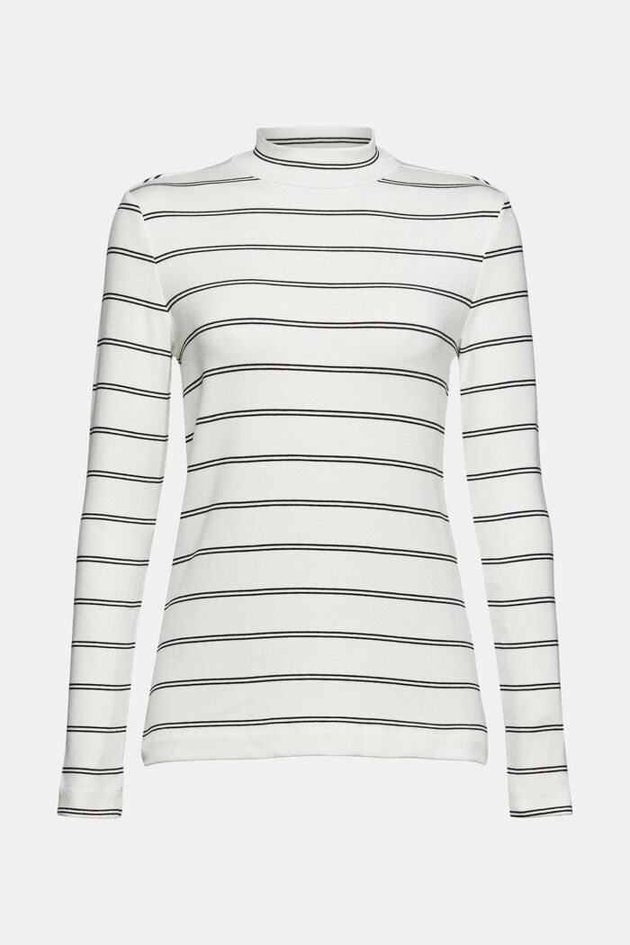 Striped long sleeve top with a stand-up collar, OFF WHITE, detail image number 5