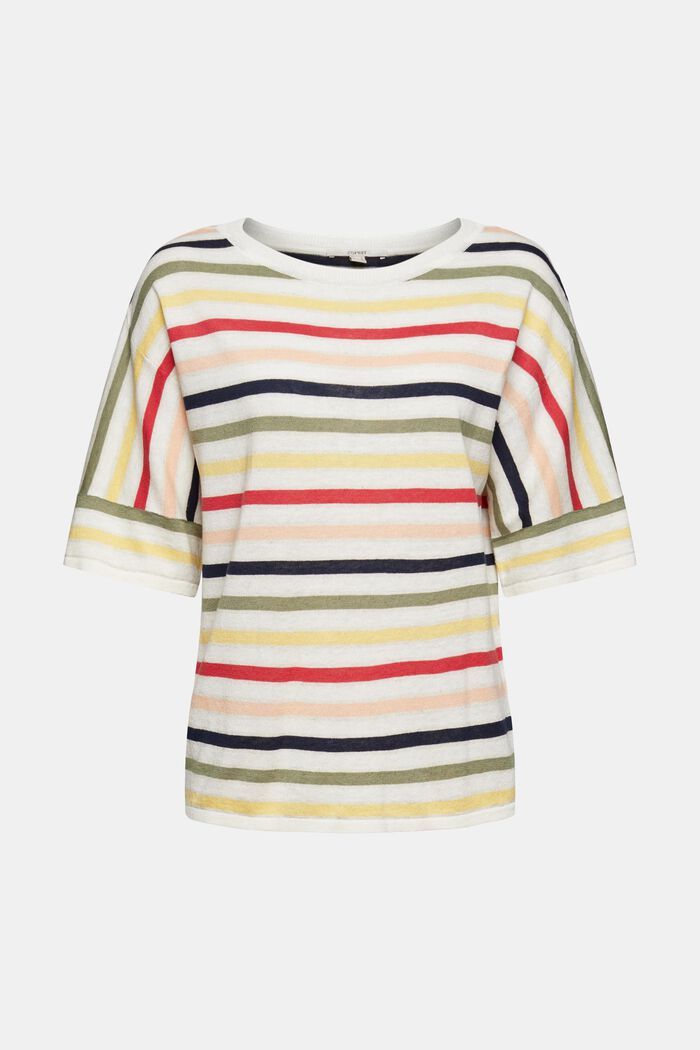 With linen: striped short sleeve jumper, OFF WHITE, overview
