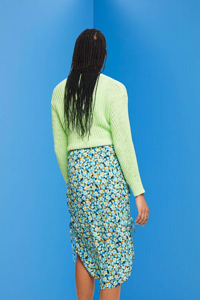 Floral midi skirt with tie details, TURQUOISE, detail image number 3