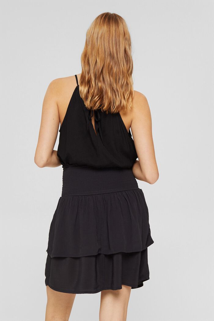 Smocked mini flounce skirt, made of LENZING™ ECOVERO™, BLACK, detail image number 3